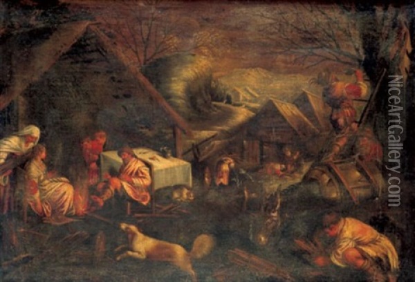 Allegorie Des Winters - Leben Auf Einem Gutshof Oil Painting - Jacopo dal Ponte Bassano