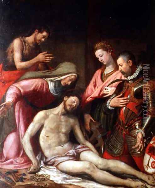 The Deposition of Christ with St. John the Baptist, St. Catherine of Alexandria and a Donor Oil Painting - Santi Di Tito