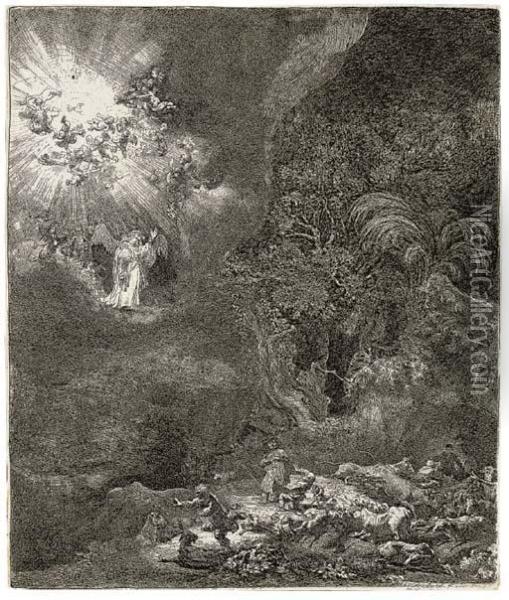 The Angel Appearing To The Shepherds Oil Painting - Rembrandt Van Rijn