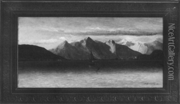 Sailboats On A Quiet Lake Oil Painting - Soeren Simonsen
