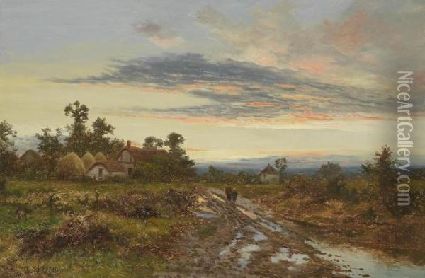 English Landscape At Sunset Oil Painting - Daniel Sherrin