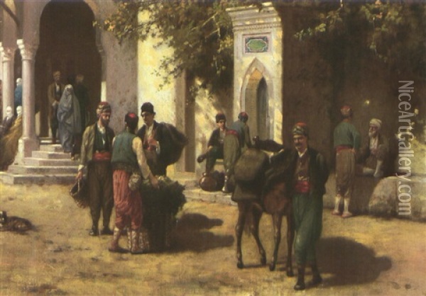 Entree De La Mosquee, Constantinople Oil Painting - Germain Fabius Brest