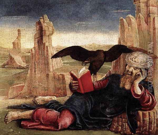 St John the Evangelist on Patmos c. 1470 Oil Painting - Cosme Tura