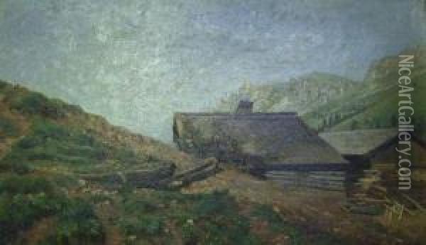 Chalet De Montagne Oil Painting - Edouard Louis Aug. Metton