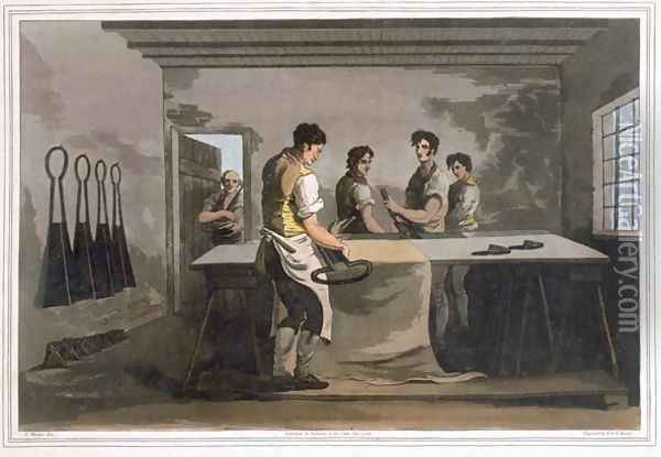 Cloth Dressers, from Costume of Yorkshire engraved by Robert Havell (1769-1832) 1814 Oil Painting - George Walker