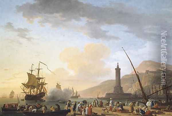A Seaport at Sunset, 1749 Oil Painting - Claude-joseph Vernet