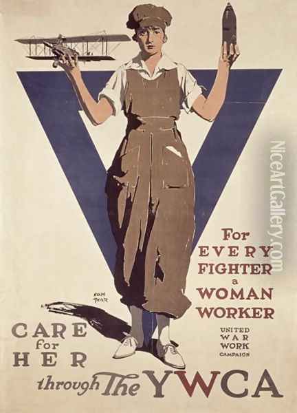 For Every Fighter a Woman Worker, 1st World War YWCA propaganda poster Oil Painting - Adolph Treidler