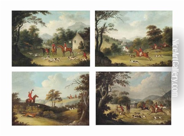 The Meet; On The Scent; The Quarry In Sight; The Kill (4 Works) Oil Painting - James Barenger the Younger