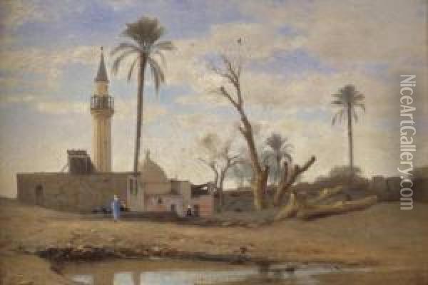 Mosquee Et Palmiers Pres Du Nil Oil Painting - Auguste Louis Veillon