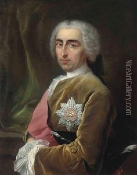 Portrait Of A Gentleman Traditionally Identified As 1 
S 
T 
 Viscount Bateman, Half-length, In A Brown Coat With The Breast Star And Red Sash Of The Order Of The Bath, Oil Painting - Carle van Loo
