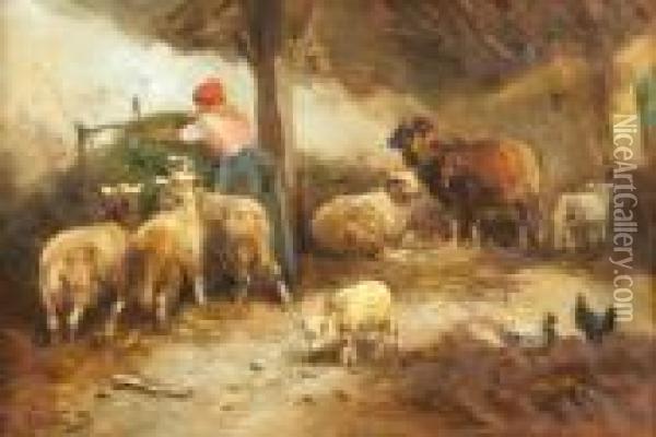Moutons Dans La Bergerie Oil Painting - Henry Schouten