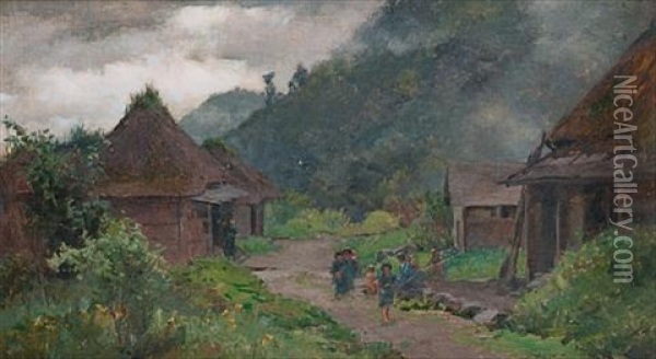 A Rainy Day In Japan Oil Painting - Alfred William Parsons