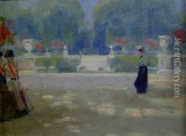 A Bright Day In The Luxembourg Gardens, Paris Oil Painting - Albert Jean Adolphe