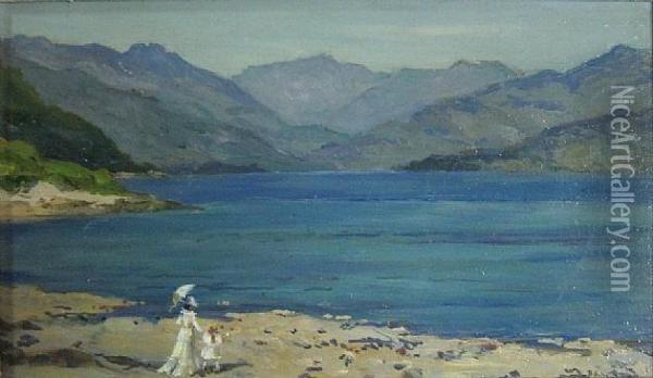 Lake Scene With Figures Oil Painting - Benjamin Eastlake Leader