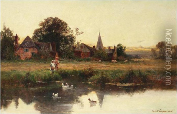 Feeding The Ducks Oil Painting - Ernst Walbourn