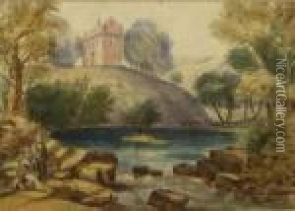 Castle On Hill Beyond Oil Painting - Paul Sandby