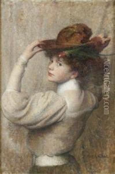 Elegante Au Chapeau Et Au Perroquet Oil Painting - Eugene Vincent Vidal