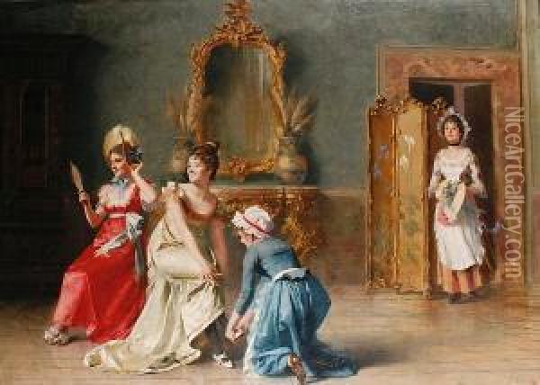 Elegant Ladies In Their Dressing Room Oil Painting - F. Scalini