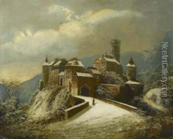 Hochburg Im Winter. Oil Painting - J. Wilhelm Jankowski