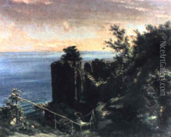 Ruinas En El Acantilado Oil Painting - Johannes Boesen