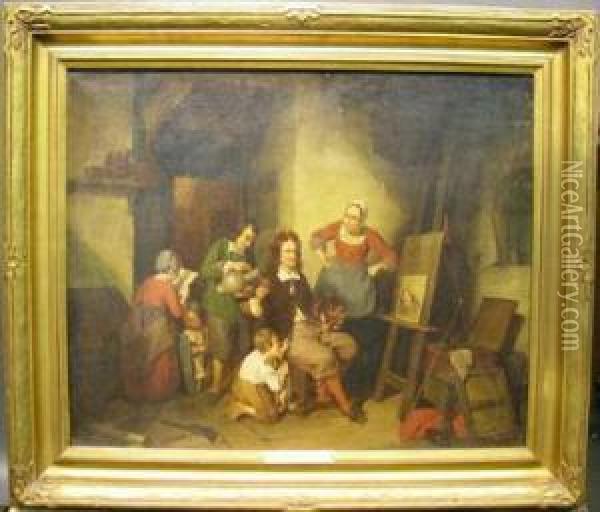 Jan Steen And His Family Oil Painting - Basile De Loose