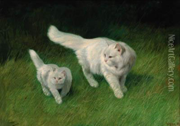 Two Cats Oil Painting - Arthur Heyer