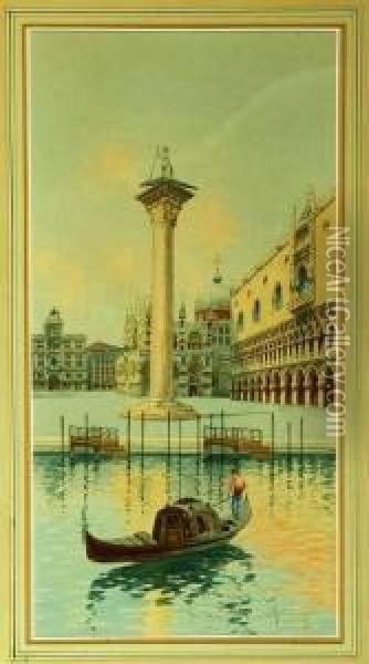 Venice Scene With Gondola Oil Painting - Natale Gavagnin