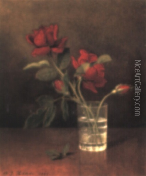 Still Life With Glass Of Roses Oil Painting - Martin Johnson Heade
