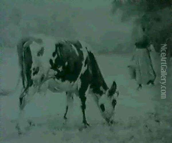 Milking Time Oil Painting - Charles Louis Auguste Weisser