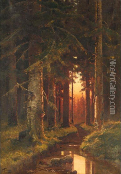 Woodland Sunrise Oil Painting - Semyon Platonov