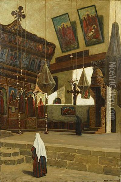 Het Altaar. Oil Painting - Louis Gustave Cambier