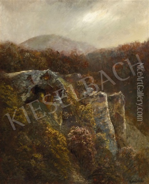 Rocky Autumn Landscape In Zugliget Oil Painting - Laszlo Mednyanszky