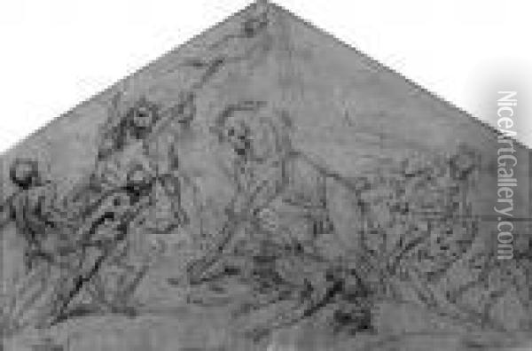 The Conversion Of Saint Paul: Design For A Lunette Oil Painting - Guglielmo Cortese Il Borgognone