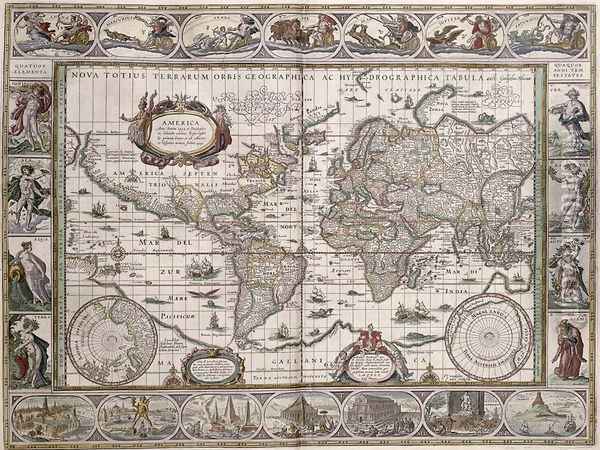 World Map, from 'Le Theatre du Monde' or 'Nouvel Atlas', 1645 Oil Painting - Willem Blaeu