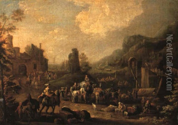 Merchants And Travellers Near A Coastal Inlet Oil Painting - Karel Breydel