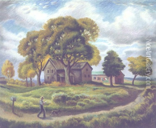 Farmer's Mail Oil Painting - Stanilaus Poray