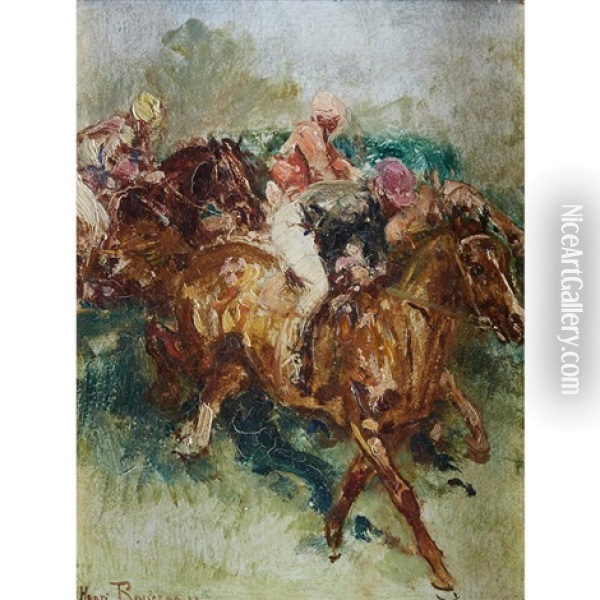 Jockeys Taking The Fence Oil Painting - Henri Emilien Rousseau