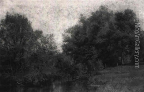 A River Landscape In Summer Oil Painting - Olive Parker Black