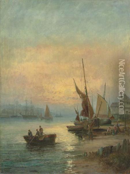 Fishing Boats Off Scarborough Oil Painting - William A. Thornley Or Thornber