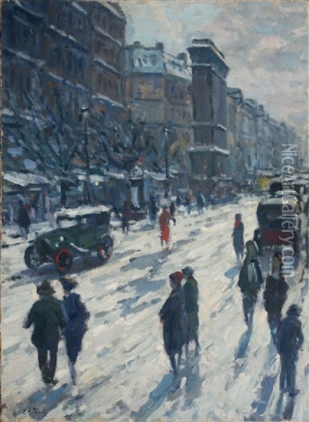 Les Grands Boulevards A Paris Oil Painting - Elie Anatole Pavil