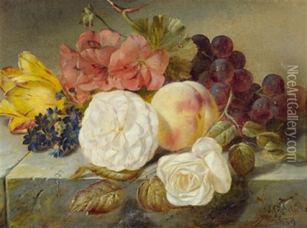 Stilleben Mit Blumen Und Fruchten Oil Painting - Joseph Denovan Adam