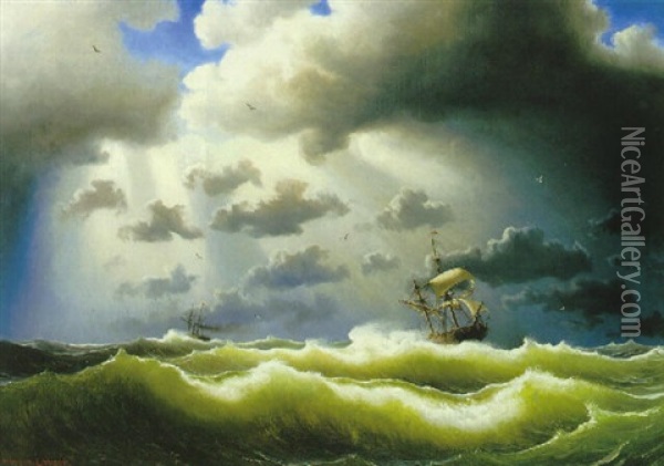 Fartyg I Storm Oil Painting - Marcus Larsson