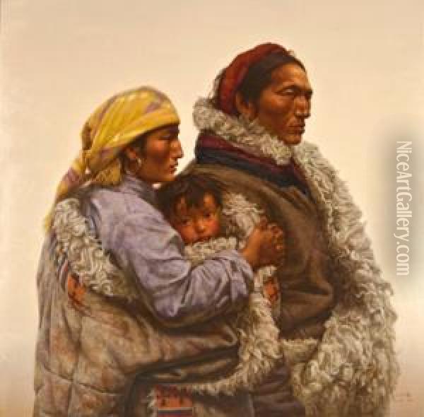 A Family Of The Himalayas Oil Painting - Zhou Wei