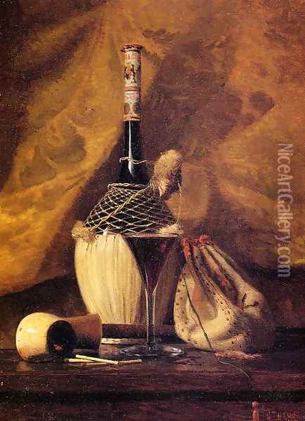 Still Life with Pipe and Bottle Oil Painting - George Thompson Hobbs