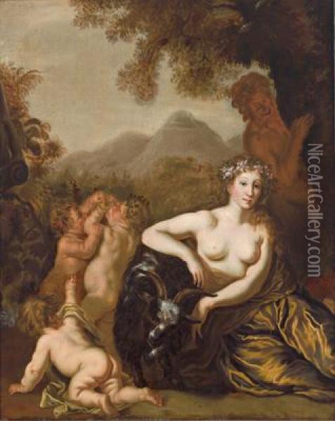 Die Nymphe Amalthea Mit Der Ziege Oil Painting - Theodor Van Thulden