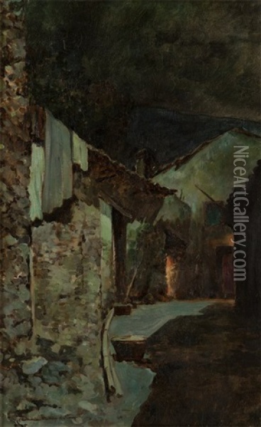 Nocturnal Alleyway Oil Painting - Charles Rollo Peters