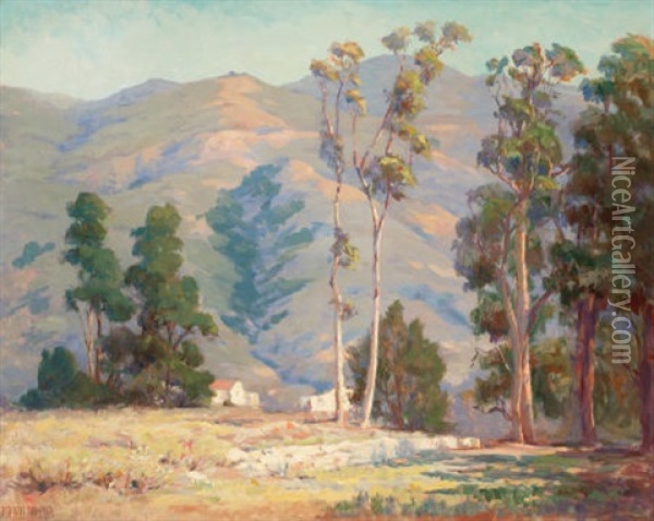 A Home Nestled In The California Foothills (thought To Be Pasadena) Oil Painting - Ada Belle Champlin