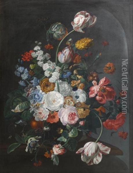 Still Life Of Summer Flowers Oil Painting - Coenraet Roepel