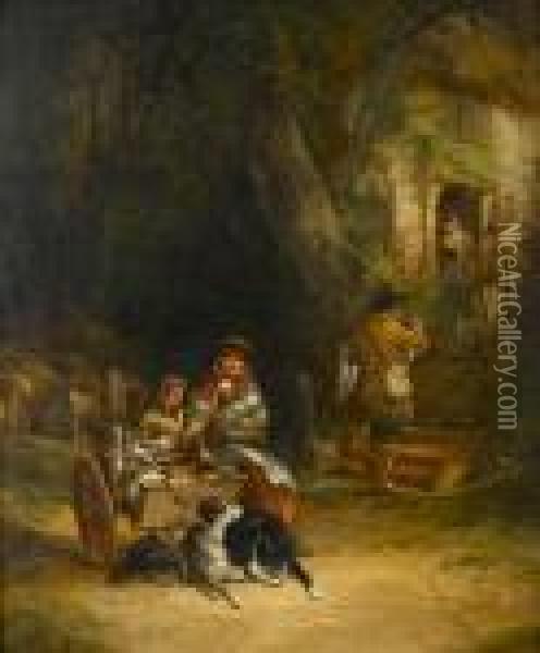 A Rabbit Seller In The New Forest Oil Painting - Snr William Shayer