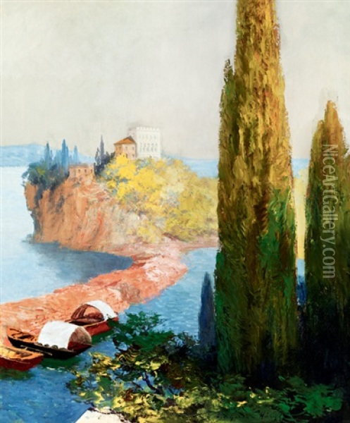 Italina Landscape (lake Garda) Oil Painting - Gyula Hary